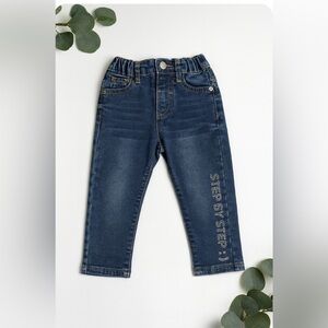 SHEIN Dark Blue Kids Jeans with Embroidery